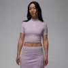 Jordan Mock Neck Crop Top In Purple