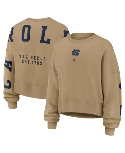 Jordan Women's Tan North Carolina Tar Heels Oversized Phoenix 2-hit Pullover Sweatshirt In Brown