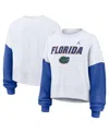 Jordan Women's White Florida Gators Color-block Oversized Cropped Pullover Sweatshirt In White,royal