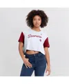Jordan Women's White/crimson Oklahoma Sooners Color-block Script Dri-fit Cropped T-shirt In Animal Print
