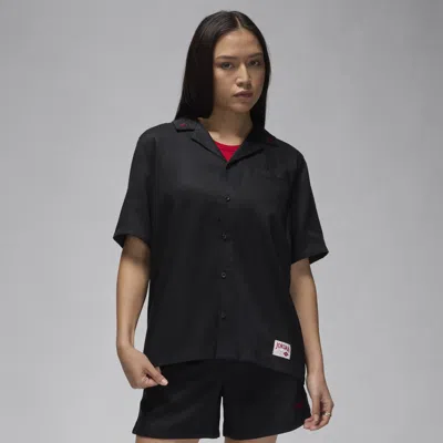 Jordan Embroidered Notched Collar Camp Shirt In Black