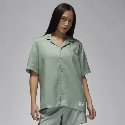 Jordan Embroidered Notched Collar Camp Shirt In Green