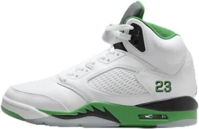 Pre-owned Jordan Womens Air  5 Retro Basketball Sneakers,7,white/lucky Green-black