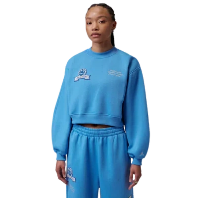 Jordan Womens Brooklyn Fleece Ft Crop Crew Gfx In Blue