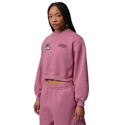 Jordan Womens Brooklyn Fleece Ft Crop Crew Gfx In Pink