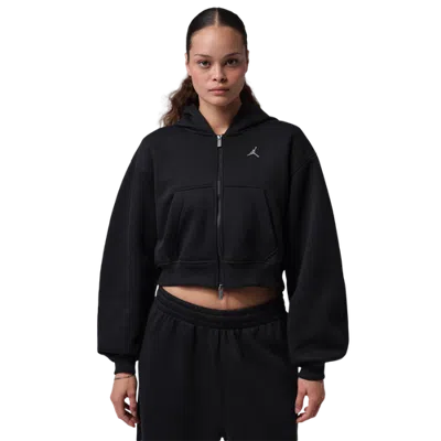 Jordan Womens Brooklyn Fleece Mid Crop Full Zip In Black