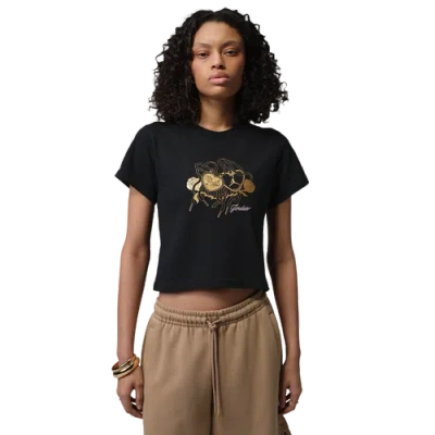 Jordan Metallic Logo Graphic Shrunken Cotton T-shirt In Black