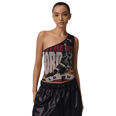 Jordan Flight Graphic Print One Shoulder Tank In Black