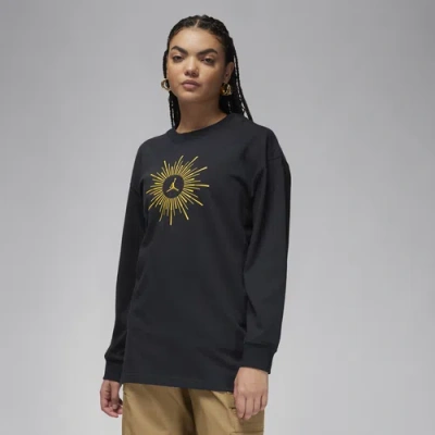 Jordan Womens  Flight Optimism Ls Tee In Black/yellow Ochre