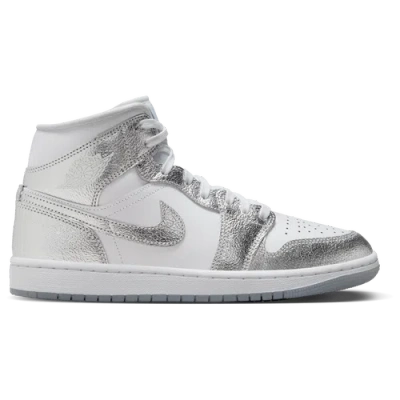 Jordan Air  1 Mid Se "metallic Silver" Sneakers In White/silver