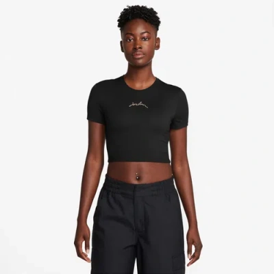 Jordan Womens  Short Sleeve Graphic Slim Crop T-shirt In Black/brown