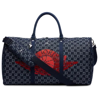 Jordan Womens Monogram Duffel Bag In Dark Indigo Rinse/red