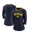 Jordan Women'sâ Navy Michigan Wolverines Tri-blend Raglan 3/4 Sleeve Top