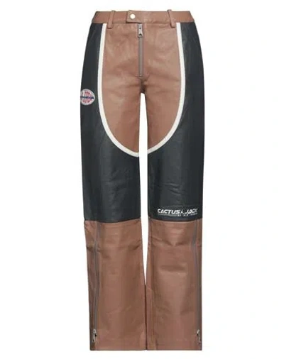 Jordan X Cactus Jack Woman Pants Khaki Size 8 Cow Leather In Beige