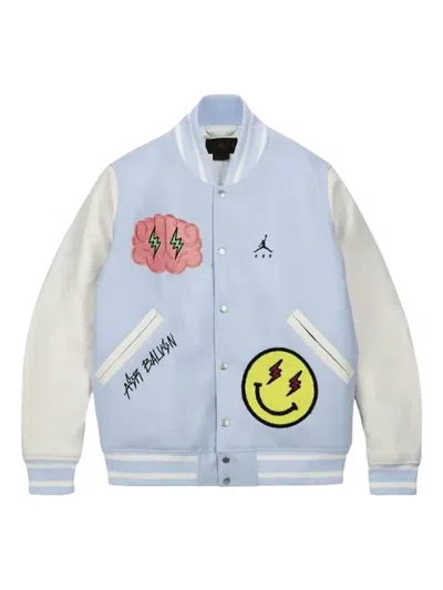 Jordan X J Balvin Varsity Bomber Jacket In Blue