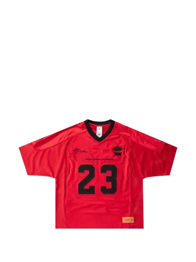 Jordan X Levi`s V-neck T-shirt In Red