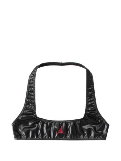 Jordan X Mowalola Halterneck Ruched Bra Top In Black