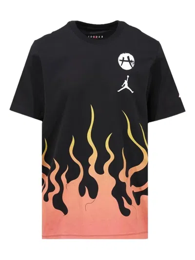 Jordan X Rui Hachimura Flame-print Logo T-shirt In Black