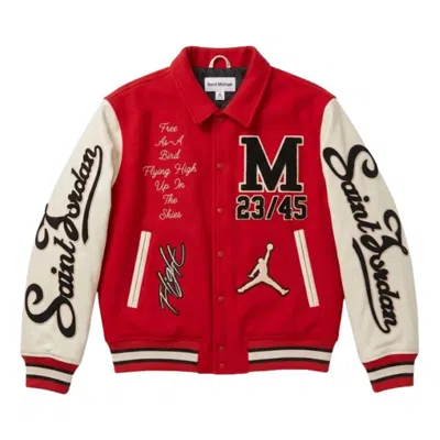Jordan X Saint Mxxxxxx Varsity Jacket 'university Red White' In Multi