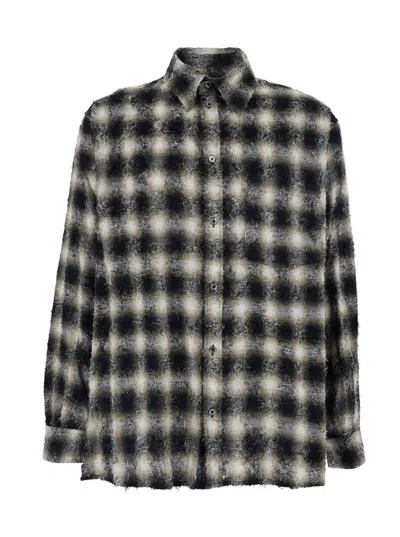 JORDANLUCA WHITE AND BLACK SHIRT WITH CLASSIC COLLAR AND ALL-OVER CHECK MOTIF IN COTTON MAN