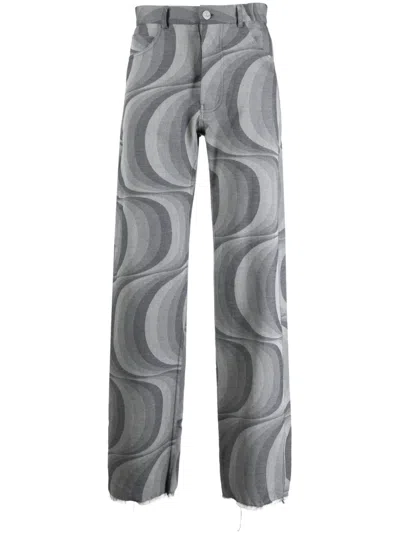 Jordanluca Geometric-pattern Faded Trousers In Blue