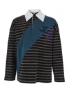 Jordanluca Multicolor Long-sleeve Polo Shirt With Logo Embroidery On The Front And All-over Striped Motif In Co In Black