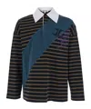 Jordanluca Multicolor Long-sleeve Polo Shirt With Logo Embroidery On The Front And All-over Striped Motif In Co In Multi