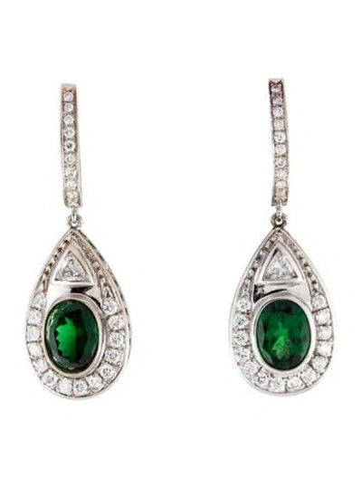 Pre-owned Jorge Adeler 14k 2.96ctw Tsavorite & Diamond Drop Earrings In Multi