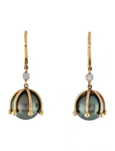 Pre-owned Jorge Adeler 14k Pearl & Diamond Drop Earrings In Multi
