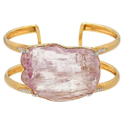 Pre-owned Jorge Adeler 18k Gold Raw Kunzite & Diamond Cuff Bracelet � Luxury Jewelry In Multiple
