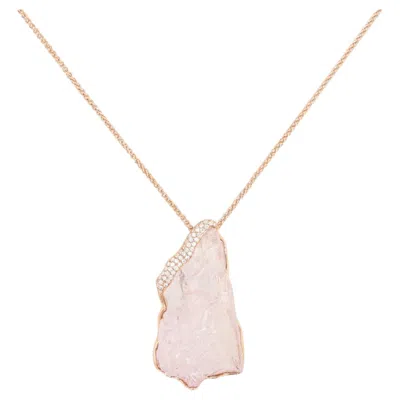 Pre-owned Jorge Adeler 18k Rose Gold Raw Kunzite & Diamond Pendant � Luxury Jewelry In Red