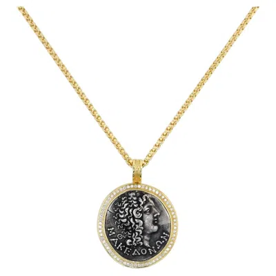 Pre-owned Jorge Adeler 18k Yellow Gold Alexander The Great Ancient Coin & Diamond Pendant