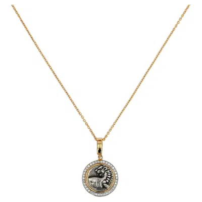 Pre-owned Jorge Adeler 18k Yellow Gold Ancient Authentic Lion Coin & Diamond Pendant