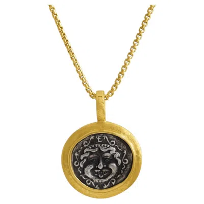 Pre-owned Jorge Adeler 18k Yellow Gold Ancient Medusa Coin Pendant