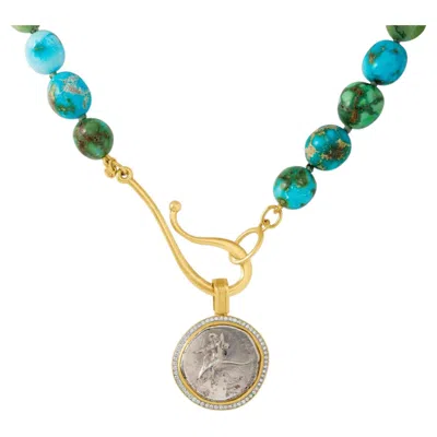 Pre-owned Jorge Adeler 18k Yellow Gold Ancient Taras Coin & Diamond Pendant