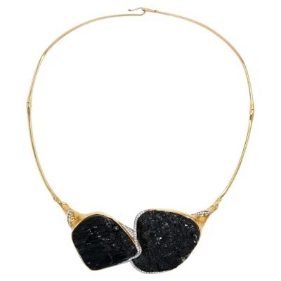 Pre-owned Jorge Adeler 18k Yellow Gold Black Tourmaline & Diamond Collar Necklace