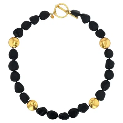 Pre-owned Jorge Adeler 18k Yellow Gold Black Tourmaline And Gold Bead Necklace