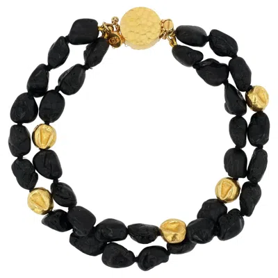 Pre-owned Jorge Adeler 18k Yellow Gold Black Tourmaline Double Strand Bracelet