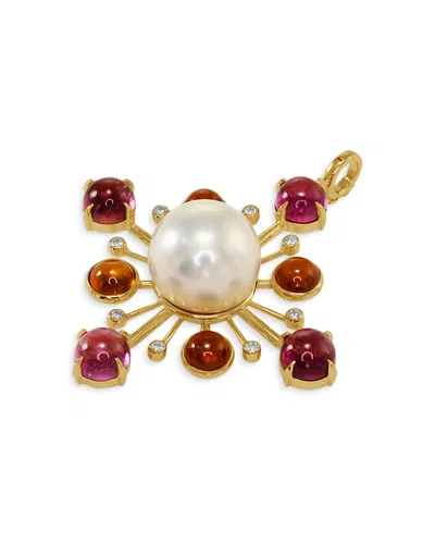 Jorge Adeler 18k Yellow Gold Cultured Freshwater Pearl Gemstone & Diamond Enhancer Pendant In Multi