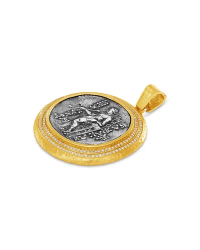 Jorge Adeler 18k Yellow Gold Gods & Heroes Apollo Ancient Coin, Blue Sapphire & Diamond Enhancer Pendant In Multi