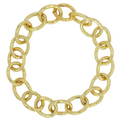 Pre-owned Jorge Adeler 18k Yellow Gold Medium Hammered Link Bracelet � Luxury Jewelry