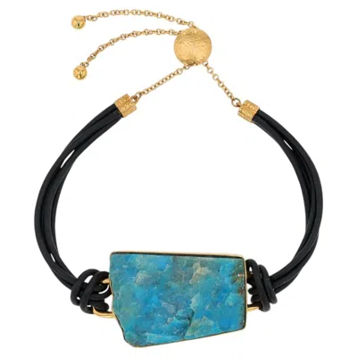Pre-owned Jorge Adeler 18k Yellow Gold Peruvian Opal & Black Leather Bracelet
