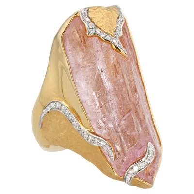 Pre-owned Jorge Adeler 18k Yellow Gold Raw Kunzite & Diamond Ring