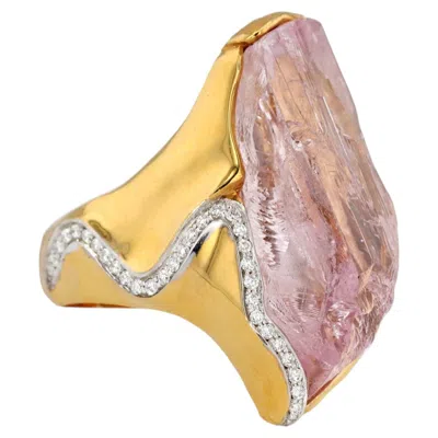 Pre-owned Jorge Adeler 18k Yellow Gold Raw Kunzite & Diamond Ring Organic Gemstone