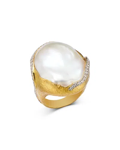 Jorge Adeler 18k Yellow Gold Sea Cultured Freshwater Baroque Pearl & Diamond Ring