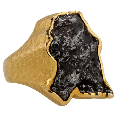 Pre-owned Jorge Adeler 18k Yellow Gold Sikhote-alin Meteorite Noir Ring � Luxury Jewelry