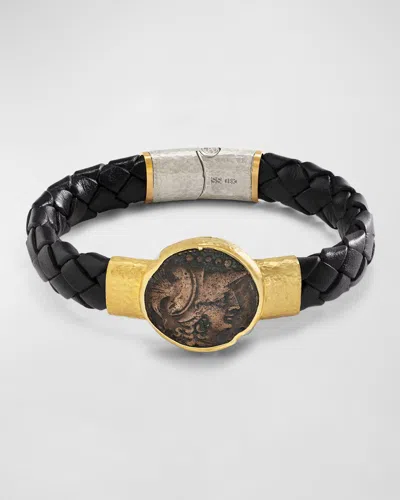 Jorge Adeler Men's Athena Coin Braided Leather Bracelet In Gold/black