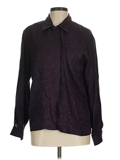 Pre-owned Jos. A. Bank Long Sleeve Silk Top Purple Collared Neckline Tops
