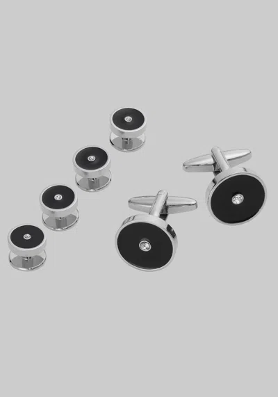 Jos. A. Bank Men's  Crystal Cufflink & Stud Set At  In Silver/black