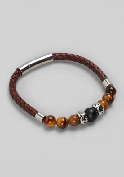 Jos. A. Bank Men's  Leather And Beads Bracelet At  In Brown/black